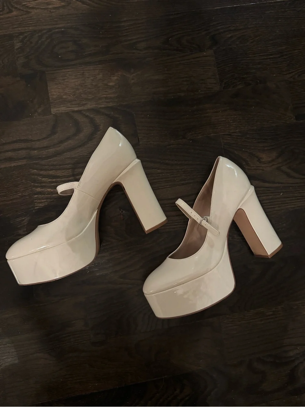 Cream Patent Mary Jane Platform Heels